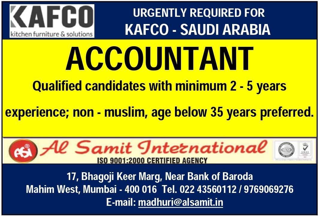 Accountant Job Opening in Saudi Arabia with Al Samit International