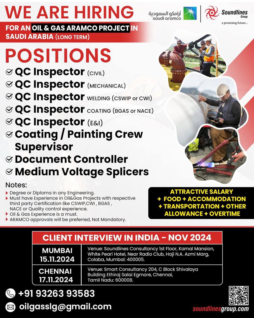 Soundlines Group is Hiring for an Oil & Gas Aramco Project in Saudi Arabia!