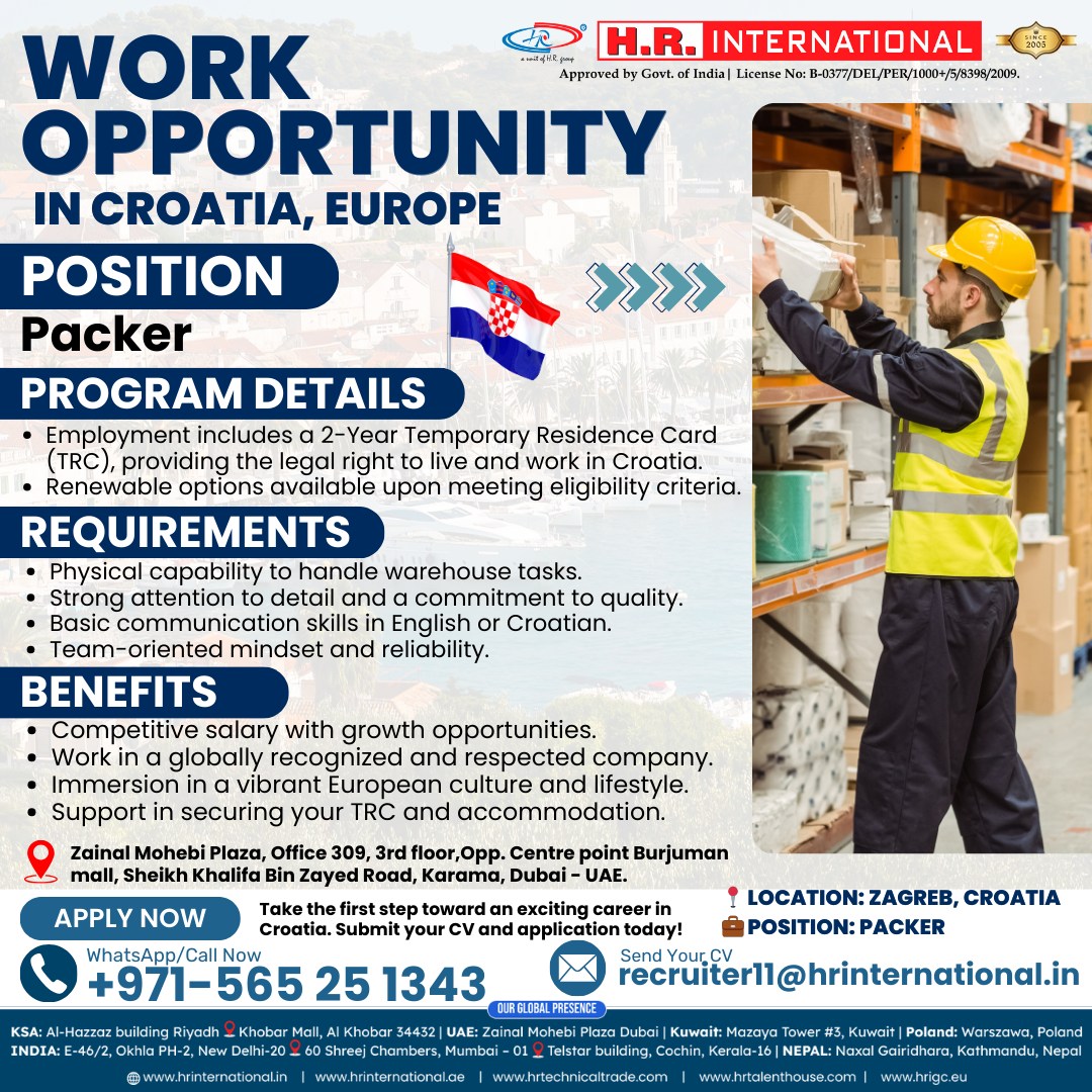 H.R. International - Work Opportunity in Croatia, Europe