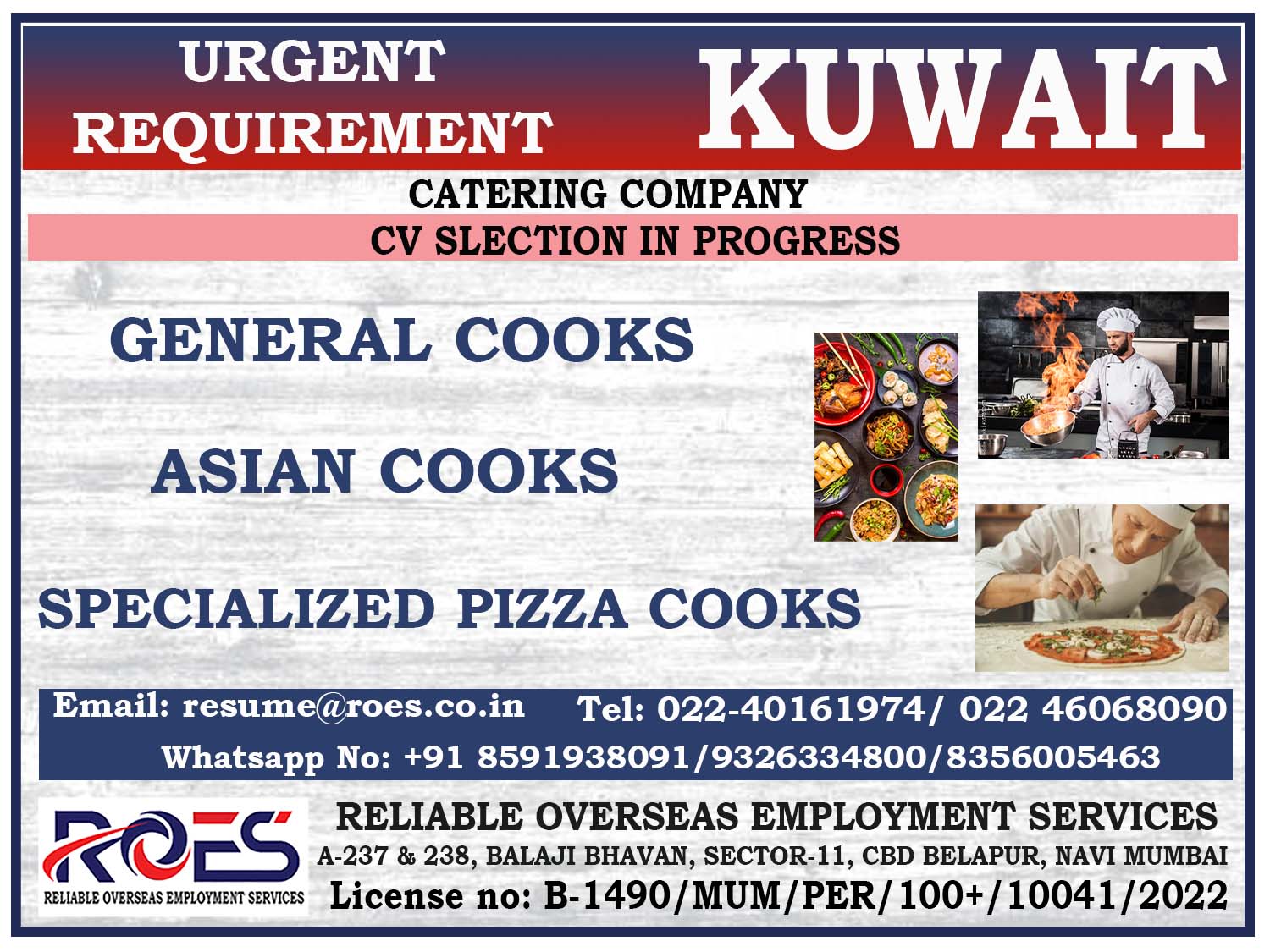 Urgent Requirement for a Catering Company in Kuwait