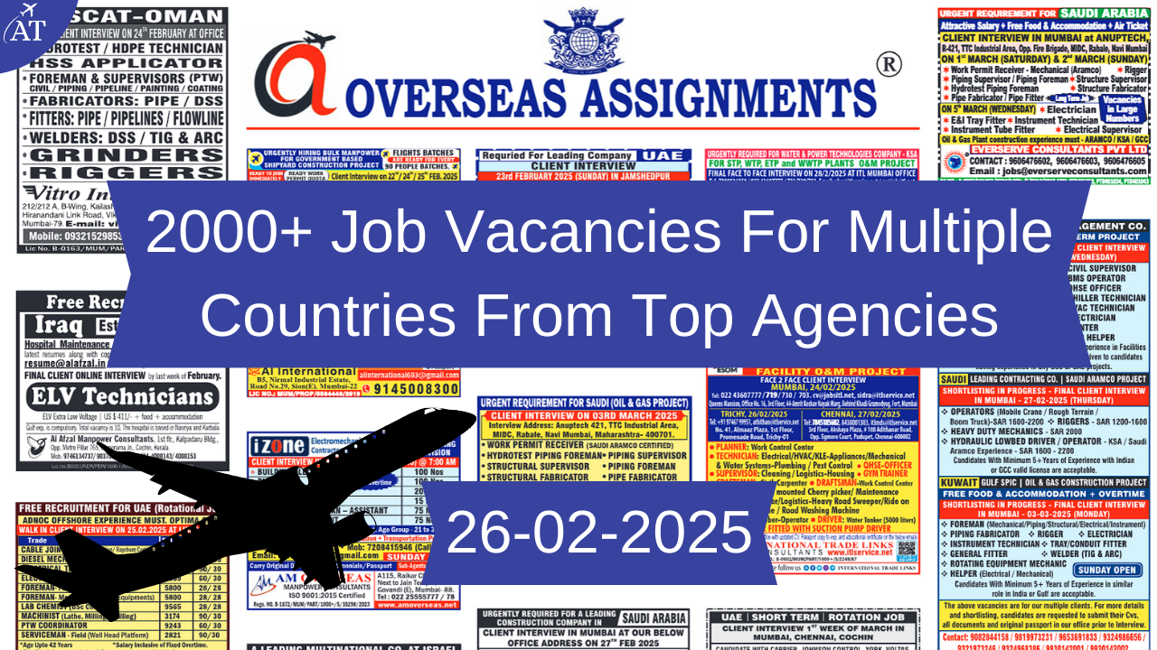 Assignment Abroad Times Today – Gulf Job Vacancies (26-02-2025) | Download Job PDF
